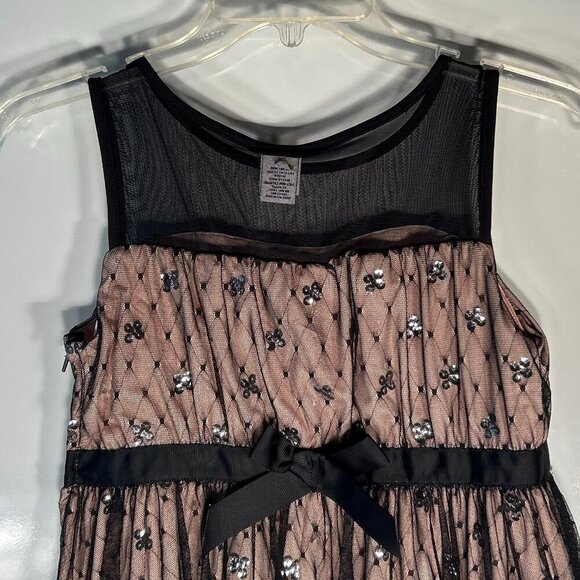 Harajuka Mini SZ 14/16 Pink & Black Sheer Mesh Sequin Dress Party Formal Wedding - Picture 4 of 10
